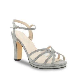 Benjamin Walk NWT Anya Silver Glitter Platform Heeled Sandal Size 7M